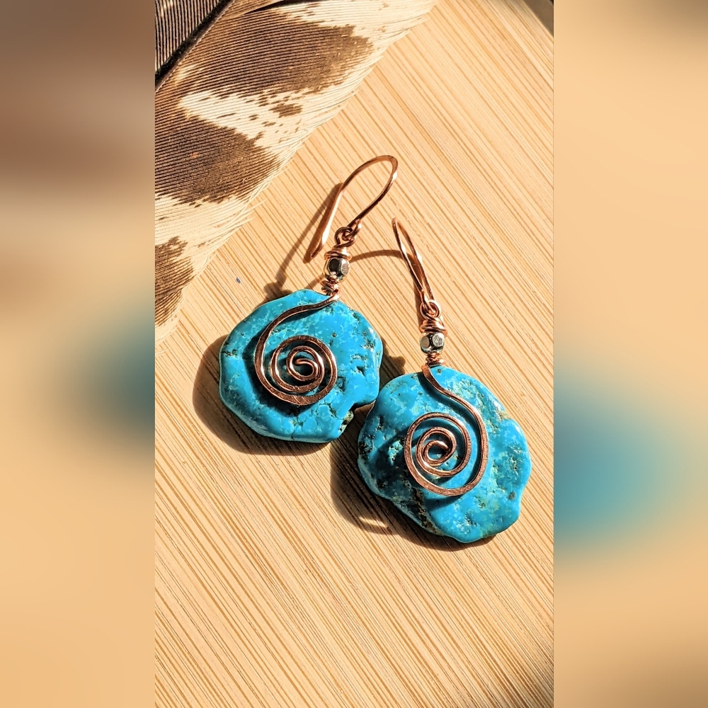 Turquoise Large Disk Tribal Statement Earrings - Picture 3 of 16